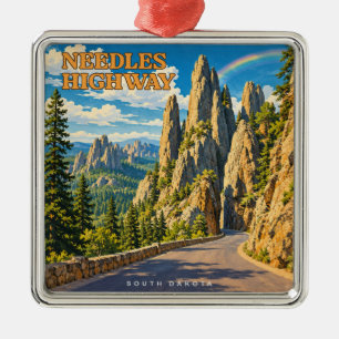 Needles Highway South Dakota Rainbow Metal Ornament