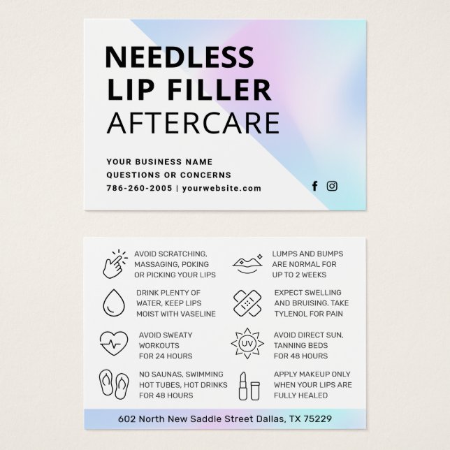 Needles Lips Filler Hyaluronic Aftercare Card  (Front & Back)
