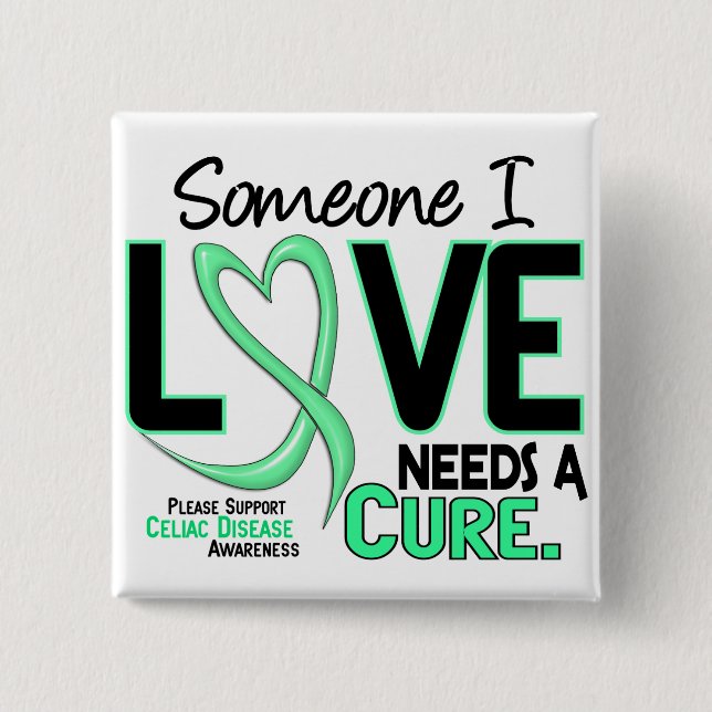 NEEDS A CURE 2 CELIAC DISEASE T-Shirts & Gifts 2 Inch Square Button (Front)