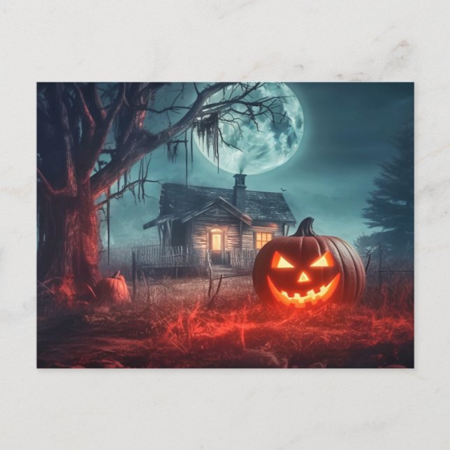 Nefarious Glowing Pumpkin In the Moonlight Postcard (Front)