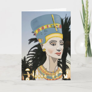 Nefertiti Colourful Portrait and Palm Trees  Card