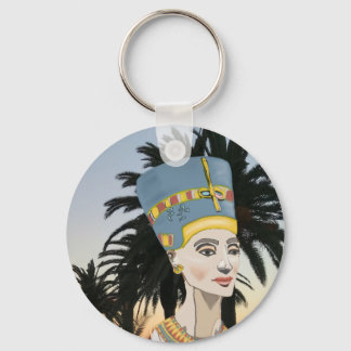 Nefertiti Colourful Portrait and Palm Trees Keychain