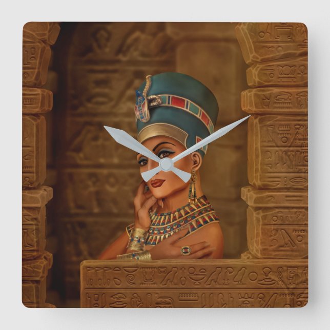 Nefertiti - Neferneferuaten the Egyptian Queen Square Wall Clock (Front)
