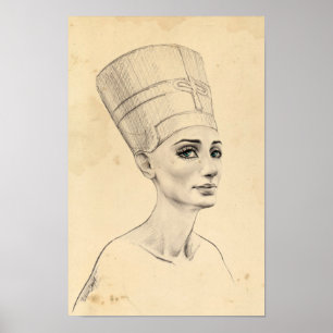 Nefertiti portrait ancient papyrus texture Poster