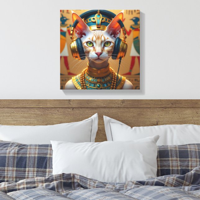 NEFERTITI QUEEN OF THE NILE-DEVON REX CAT CANVAS PRINT (Insitu(Bedroom))