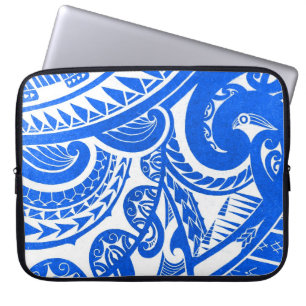 negative / inverted tribal tattoo design on wood laptop sleeve