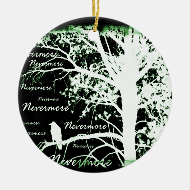 Negative Night Vision Nevermore Raven Silhouette Ceramic Ornament (Front)