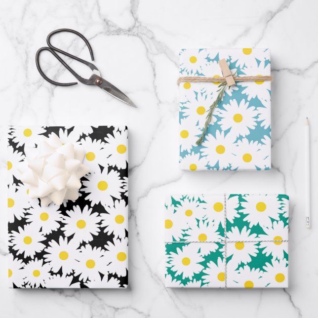 Negative Space Daisies assortment Wrapping Paper Sheet (Front)