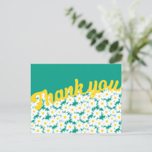 Negative Space Daisies Thank You on green Postcard