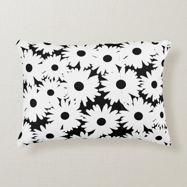 Negative Space Daisies white on black Accent Pillow (Front)
