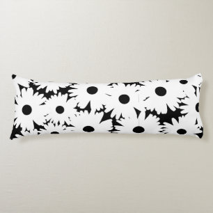Negative Space Daisies white on black Body Pillow