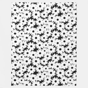Negative Space Daisies white on black Fleece Blanket