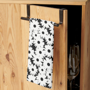 Negative Space Daisies white on black Kitchen Towel