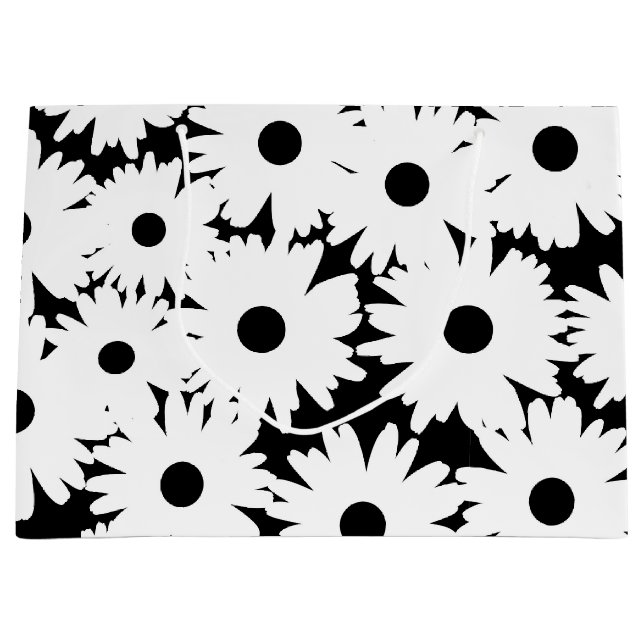 Negative Space Daisies white on black Large Gift Bag (Front)