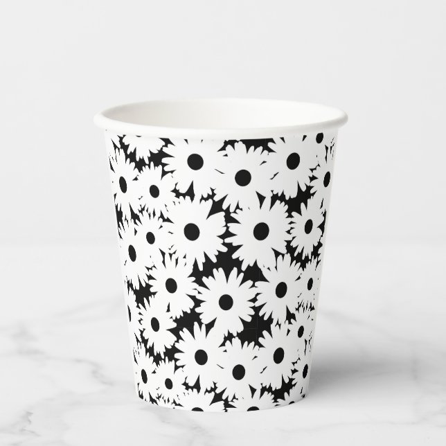 Negative Space Daisies white on black Paper Cups (Front)