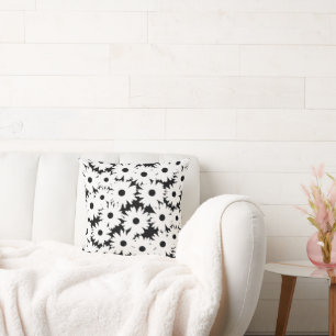 Negative Space Daisies white on black Throw Pillow