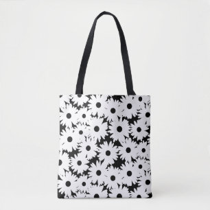 Negative Space Daisies white on black Tote Bag