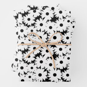 Negative Space Daisies white on black Wrapping Paper Sheet