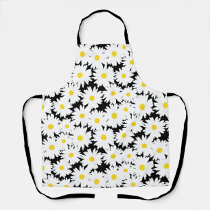 Negative Space Daisies white yellow on black Apron