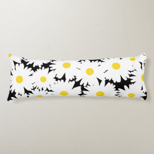 Negative Space Daisies white yellow on black Body Pillow