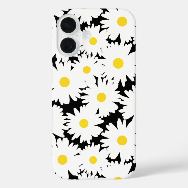 Negative Space Daisies white yellow on black Case-Mate iPhone Case (Back)
