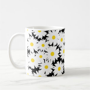 Negative Space Daisies white yellow on black Coffee Mug