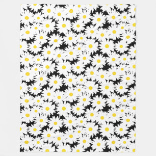 Negative Space Daisies white yellow on black Fleece Blanket