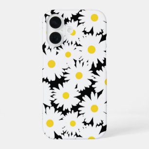 Negative Space Daisies white yellow on black iPhone 16 Case