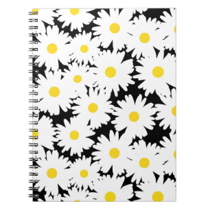 Negative Space Daisies white yellow on black Notebook