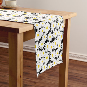 Negative Space Daisies white yellow on black Short Table Runner