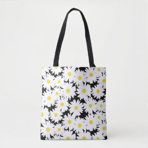 Negative Space Daisies white yellow on black Tote Bag