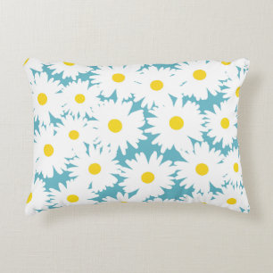 Negative Space Daisies white yellow on blue Accent Pillow