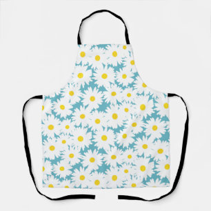 Negative Space Daisies white yellow on blue Apron