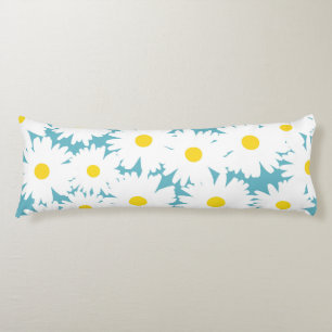 Negative Space Daisies white yellow on blue Body Pillow
