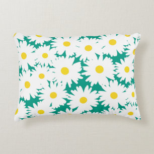 Negative Space Daisies white yellow on green Accent Pillow