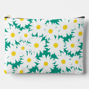 Negative Space Daisies white yellow on green Accessory Pouch