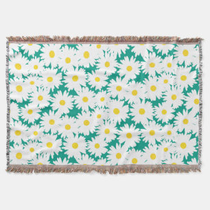 Negative Space Daisies white yellow on green Throw Blanket