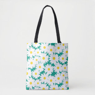 Negative Space Daisies white yellow on green Tote Bag