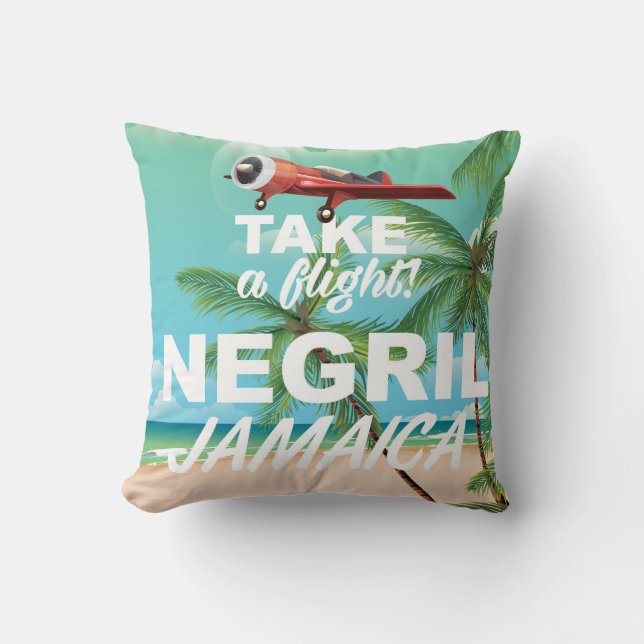 Negril Beach Jamaica vintage travel poster Throw Pillow (Front)
