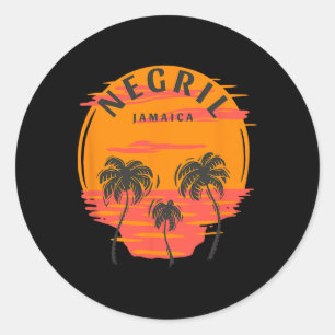 Negril Jamaica Palm Trees Sunset Skull Beach Vacat Classic Round Sticker