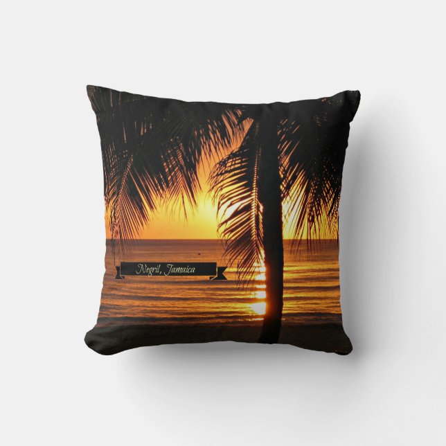 Negril, Jamaica sunset Throw Pillow (Front)