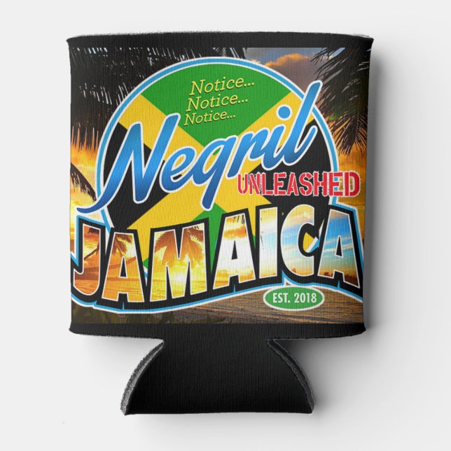 Negril unleashed Jamaica black logo can cozy Cooler (Front)