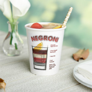 NEGRONI Cocktail Recipe Art Paper Cups