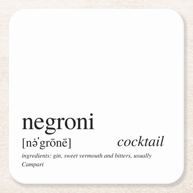Negroni Modern Black Typography Paper Coaster (Front)