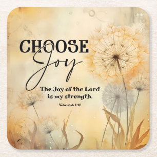 Nehemiah 8:10 Joy of the Lord Bible Dandelion Square Paper Coaster