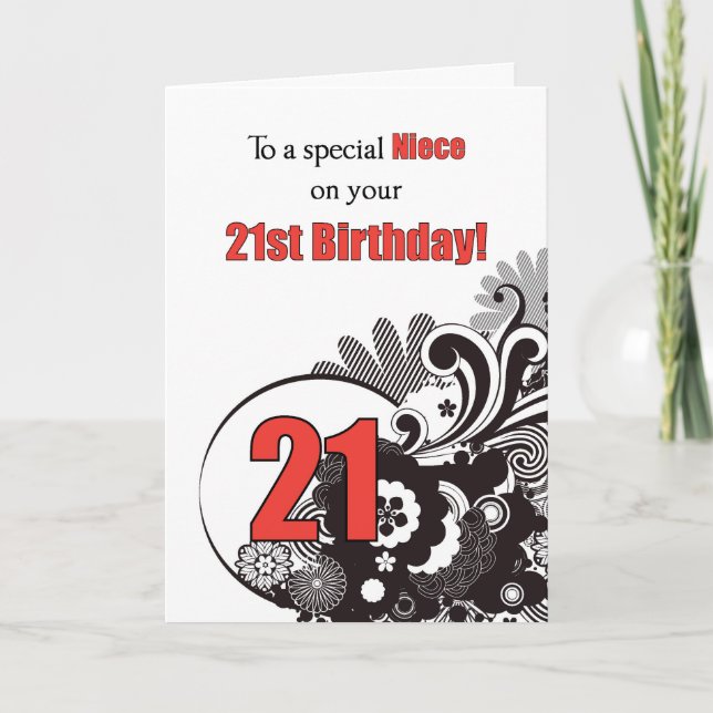 Neice, 21st Birthday Religious Swirls Card (Front)