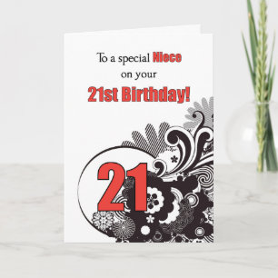 Neice, 21st Birthday Religious Swirls Card