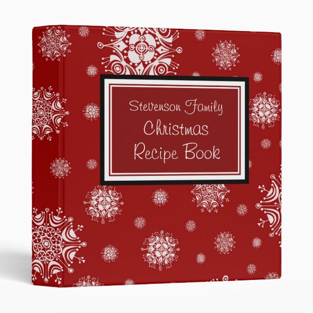 Neige blanche rouge de classeur de recette de Noël (Devant/Côté)