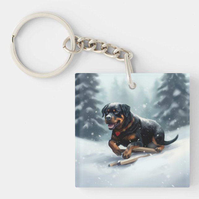 Neige de Noël Rottweiler hiver Oreiller (Devant)