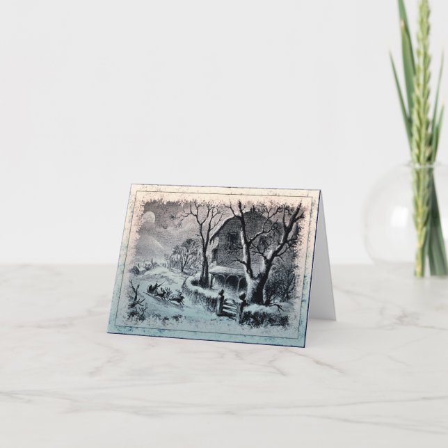 Neige vintage d'hiver et carte de Sleigh de Père (Devant)